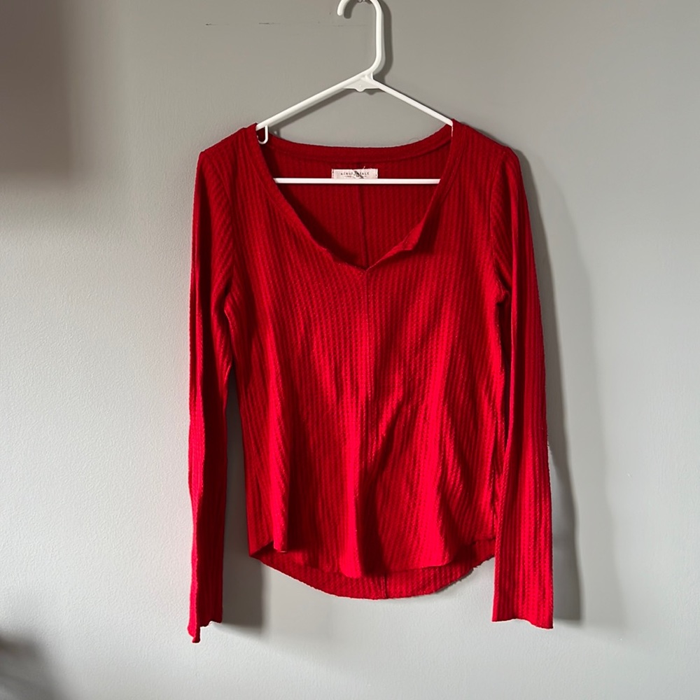 Aeropostale Waffle Knit Red Long Sleeve Top